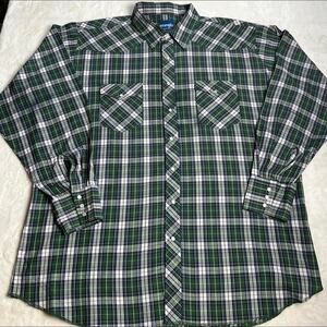 Wrangler green plaid Pearl Snap button down western shirt size 2XL